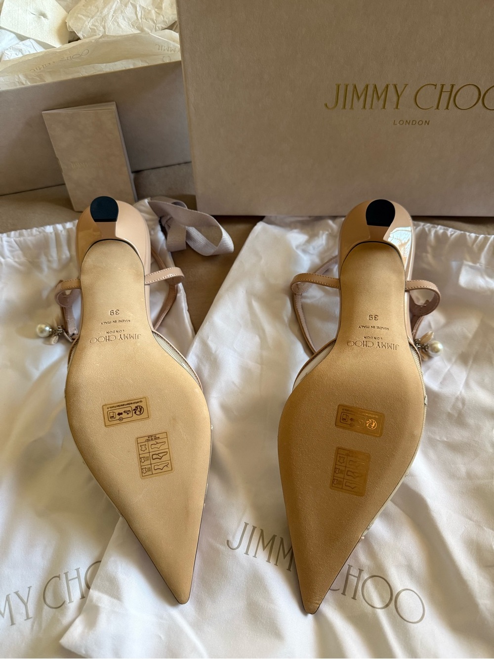 Jimmy Choo NWT Calfskin Mesh Embroidered Aren 45 Slingback size EU 39 - Picture 4 of 12